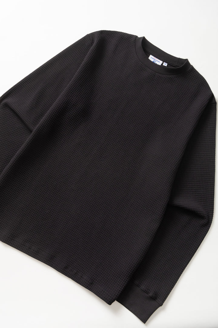 Thermal Waffle Long Sleeve Tee - Black