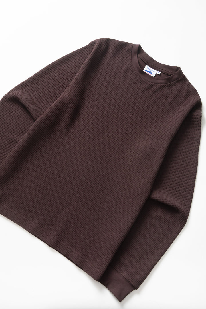 Thermal Waffle Long Sleeve Tee - Coffee
